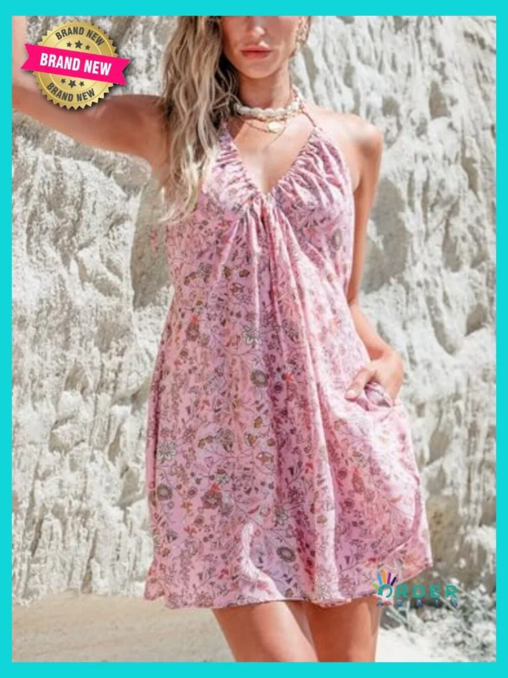 Backless Halter Mini Sundress Ruffle Plunge V Neck Boho Beach Party Sleeveless